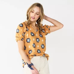 Women's Sonoma Goods For Life® Puff Sleeve Top -StyleUp Sales Store 5588976 Gold Diamond Floral