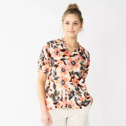 Women's Sonoma Goods For Life® Puff Sleeve Top -StyleUp Sales Store 5588976 Peach Pink Floral
