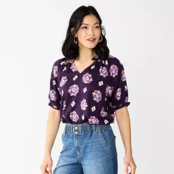 Women's Sonoma Goods For Life® Puff Sleeve Top -StyleUp Sales Store 5588976 Purple Diamond Floral