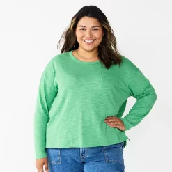 Plus Size Sonoma Goods For Life® Long Sleeve Pocket Tee -StyleUp Sales Store 5590050 Aloe Green