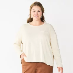 Plus Size Sonoma Goods For Life® Long Sleeve Pocket Tee -StyleUp Sales Store 5590050 Cream