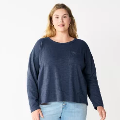 Plus Size Sonoma Goods For Life® Long Sleeve Pocket Tee -StyleUp Sales Store 5590050 Navy