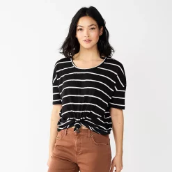 Women's Sonoma Goods For Life® Relaxed Scoopneck Tee -StyleUp Sales Store 5596588 Black Cream Stripe