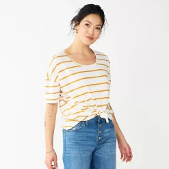 Women's Sonoma Goods For Life® Relaxed Scoopneck Tee -StyleUp Sales Store 5596588 Cream Brown Stripe