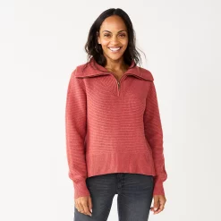 Women's Sonoma Goods For Life® Cozy Quarter-Zip Sweater -StyleUp Sales Store 5597622 Mauve