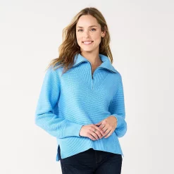 Women's Sonoma Goods For Life® Cozy Quarter-Zip Sweater -StyleUp Sales Store 5597622 Sky Blue