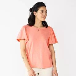 Women's Sonoma Goods For Life® Seamed Flutter Sleeve Top -StyleUp Sales Store 5611922 Coral