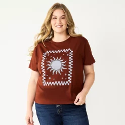 Plus Size Sonoma Goods For Life® Relaxed Graphic Tee -StyleUp Sales Store 5611932 Brown Blue Sun