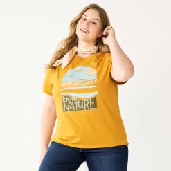 Plus Size Sonoma Goods For Life® Relaxed Graphic Tee -StyleUp Sales Store 5611932 Gold Enjoy Nature