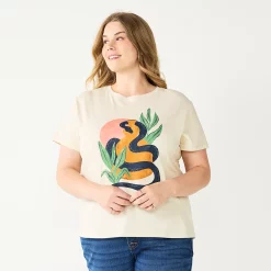 Plus Size Sonoma Goods For Life® Relaxed Graphic Tee -StyleUp Sales Store 5611932 Ivory Snake