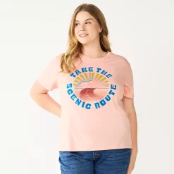 Plus Size Sonoma Goods For Life® Relaxed Graphic Tee -StyleUp Sales Store 5611932 Pink Scenic Route