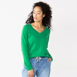 Women's Sonoma Goods For Life® Everyday V-Neck Long Sleeve Tee -StyleUp Sales Store 5625801 Aloe Green