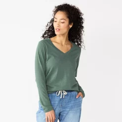 Women's Sonoma Goods For Life® Everyday V-Neck Long Sleeve Tee -StyleUp Sales Store 5625801 Dark Blue Gray