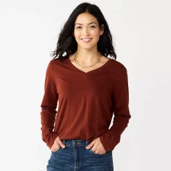 Women's Sonoma Goods For Life® Everyday V-Neck Long Sleeve Tee -StyleUp Sales Store 5625801 Deep Wine