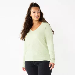 Women's Sonoma Goods For Life® Everyday V-Neck Long Sleeve Tee -StyleUp Sales Store 5625801 Mint Green