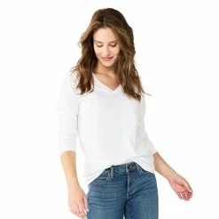 Women's Sonoma Goods For Life® Everyday V-Neck Long Sleeve Tee -StyleUp Sales Store 5625801 White