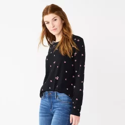 Women's Sonoma Goods For Life® Everyday Crewneck Long Sleeve Tee 51 Women's Sonoma Goods For Life® Everyday Crewneck Long Sleeve Tee -StyleUp Sales Store 5625802 Black Scatter Floral