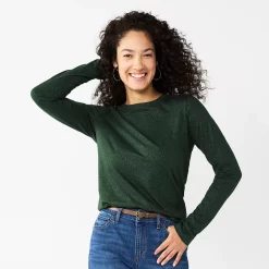 Women's Sonoma Goods For Life® Everyday Crewneck Long Sleeve Tee 39 Women's Sonoma Goods For Life® Everyday Crewneck Long Sleeve Tee -StyleUp Sales Store 5625802 Dark Green Shine
