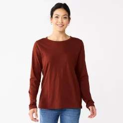 Women's Sonoma Goods For Life® Everyday Crewneck Long Sleeve Tee 40 Women's Sonoma Goods For Life® Everyday Crewneck Long Sleeve Tee -StyleUp Sales Store 5625802 Deep Wine