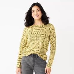 Women's Sonoma Goods For Life® Everyday Crewneck Long Sleeve Tee 52 Women's Sonoma Goods For Life® Everyday Crewneck Long Sleeve Tee -StyleUp Sales Store 5625802 Green Patchwork