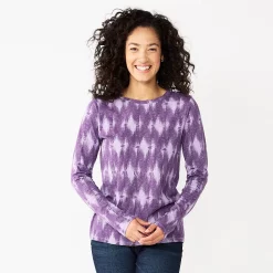 Women's Sonoma Goods For Life® Everyday Crewneck Long Sleeve Tee 57 Women's Sonoma Goods For Life® Everyday Crewneck Long Sleeve Tee -StyleUp Sales Store 5625802 Purple Diamond Print