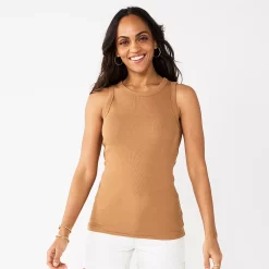 Women's Sonoma Goods For Life® Slim Fit High Neck Rib Tank -StyleUp Sales Store 5651280 Brown