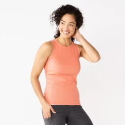 Women's Sonoma Goods For Life® Slim Fit High Neck Rib Tank -StyleUp Sales Store 5651280 Coral