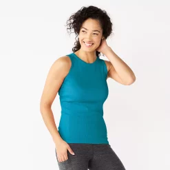 Women's Sonoma Goods For Life® Slim Fit High Neck Rib Tank -StyleUp Sales Store 5651280 Dark Teal