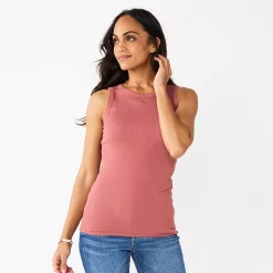 Women's Sonoma Goods For Life® Slim Fit High Neck Rib Tank -StyleUp Sales Store 5651280 Mauve