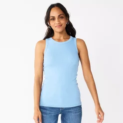 Women's Sonoma Goods For Life® Slim Fit High Neck Rib Tank -StyleUp Sales Store 5651280 Sky Blue