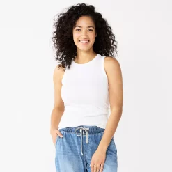 Women's Sonoma Goods For Life® Slim Fit High Neck Rib Tank -StyleUp Sales Store 5651280 White