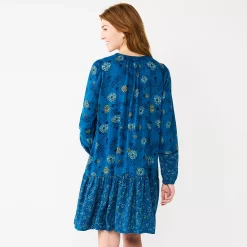 Women's Sonoma Goods For Life® Printed Long Sleeve Dress -StyleUp Sales Store 5657674 ALT