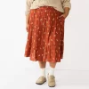 Plus Size Sonoma Goods For Life® Tiered Midi Skirt -StyleUp Sales Store 5659149 Mauve Floral