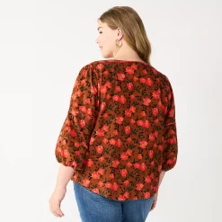 Plus Size Sonoma Goods For Life® Notchneck Long Sleeve Top -StyleUp Sales Store 5661416 ALT