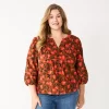 Plus Size Sonoma Goods For Life® Notchneck Long Sleeve Top 2 Plus Size Sonoma Goods For Life® Notchneck Long Sleeve Top -StyleUp Sales Store 5661416 Brown Coral Floral