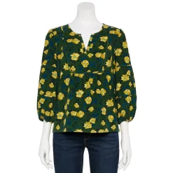 Petite Sonoma Goods For Life® Notchneck Sleeve Piecing Top -StyleUp Sales Store 5664273 Green Yellow Floral