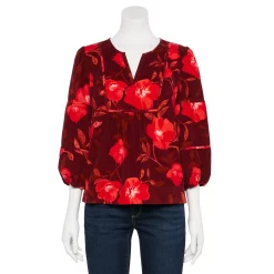 Petite Sonoma Goods For Life® Notchneck Sleeve Piecing Top -StyleUp Sales Store 5664273 Large Red Floral