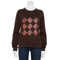Women's Sonoma Goods For Life® Everyday Crewneck Sweatshirt -StyleUp Sales Store 5664640 Brown Quilt Graphic