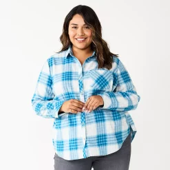 Plus Size Sonoma Goods For Life® Everyday Flannel Shirt -StyleUp Sales Store 5664645 Blue Mix Plaid
