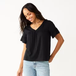 Women's Sonoma Goods For Life® Ruffled Babydoll Top -StyleUp Sales Store 5665750 Black