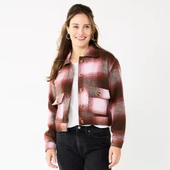 Women's Sonoma Goods For Life® Cropped Shacket 9 Women's Sonoma Goods For Life® Cropped Shacket -StyleUp Sales Store 5670441 Brown Purple Plaid