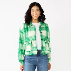 Women's Sonoma Goods For Life® Cropped Shacket 8 Women's Sonoma Goods For Life® Cropped Shacket -StyleUp Sales Store 5670441 Green Ivory Plaid