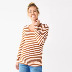 Maternity Sonoma Goods For Life® Essential Scoopneck Long Sleeve Tee -StyleUp Sales Store 5672154 Brown Stripe