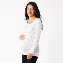 Maternity Sonoma Goods For Life® Essential Scoopneck Long Sleeve Tee -StyleUp Sales Store 5672154 White Stripe