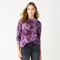Women's Sonoma Goods For Life® Mockneck Waffle Top -StyleUp Sales Store 5672315 Berry Tie Dye