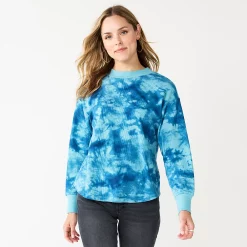 Women's Sonoma Goods For Life® Mockneck Waffle Top -StyleUp Sales Store 5672315 Blue Tie Dye