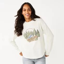 Women's Sonoma Goods For Life® Mockneck Waffle Top -StyleUp Sales Store 5672315 Ivory Nature Graphic