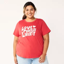 Plus Size Sonoma Goods For Life® Crewneck Patriotic Graphic Tee -StyleUp Sales Store 5672984 Red Love Peace Liberty