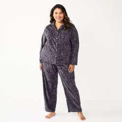 Plus Size Sonoma Goods For Life® Velour Pajama Shirt & Pajama Pants Sleep Set 13 Plus Size Sonoma Goods For Life® Velour Pajama Shirt & Pajama Pants Sleep Set -StyleUp Sales Store 5675146 Black Leopard