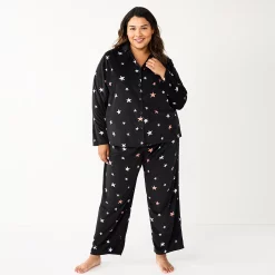 Plus Size Sonoma Goods For Life® Velour Pajama Shirt & Pajama Pants Sleep Set 12 Plus Size Sonoma Goods For Life® Velour Pajama Shirt & Pajama Pants Sleep Set -StyleUp Sales Store 5675146 Black Starry